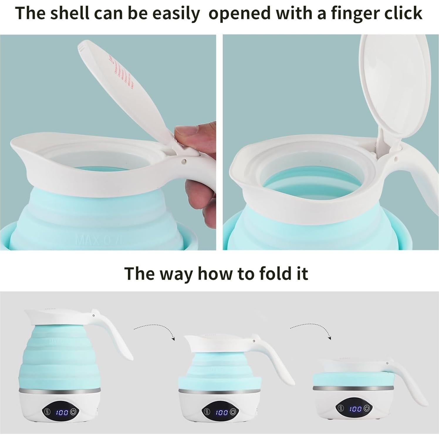 Hervidor Eléctrico Plegable AUCOO 850W Doble Voltaje Azul