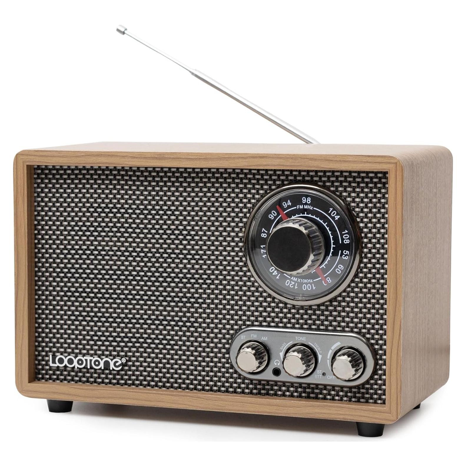 Radio LoopTone R08P AM FM Bluetooth Madera Retro 24cm