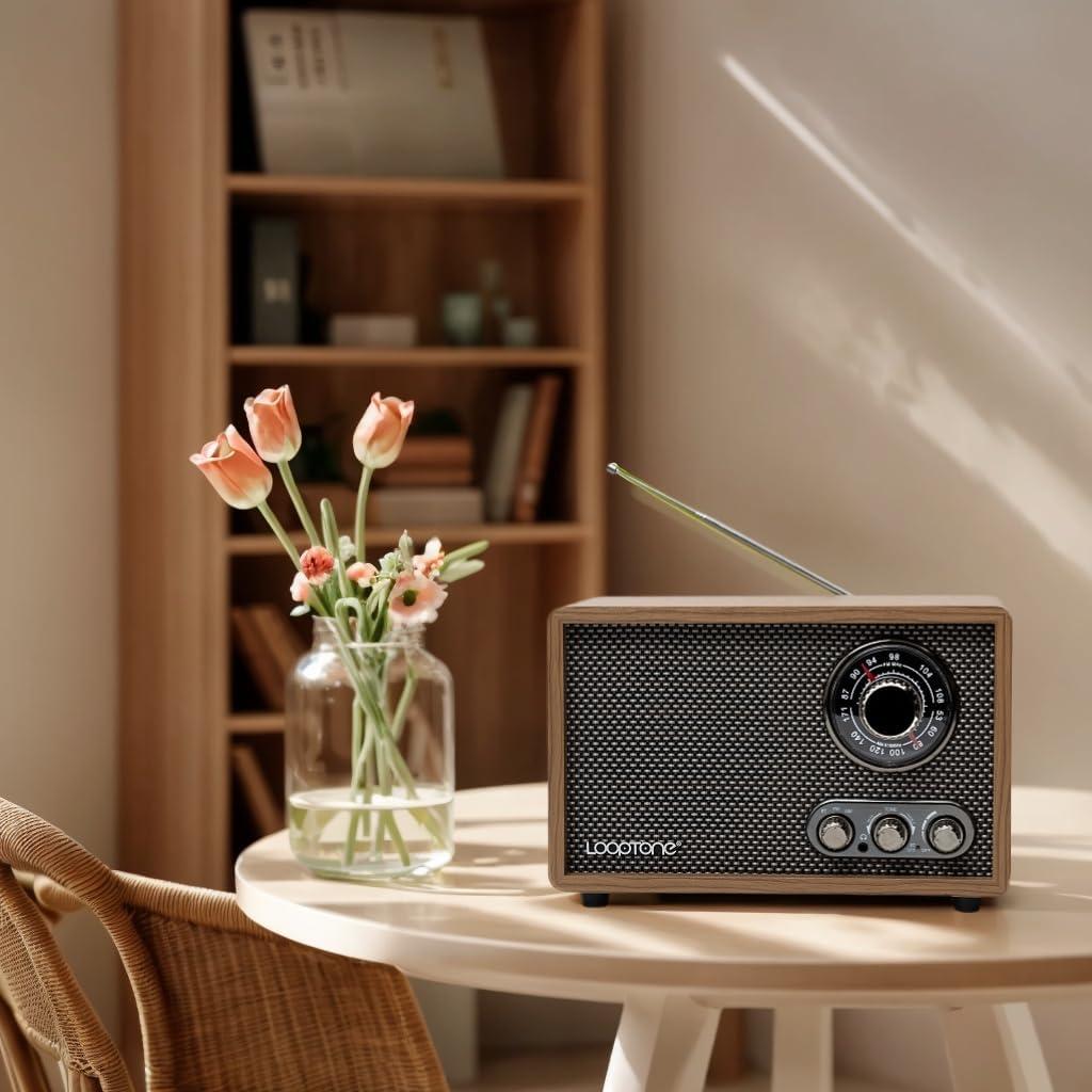 Radio LoopTone R08P AM FM Bluetooth Madera Retro 24cm