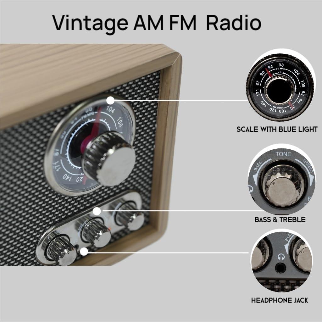 Radio LoopTone R08P AM FM Bluetooth Madera Retro 24cm