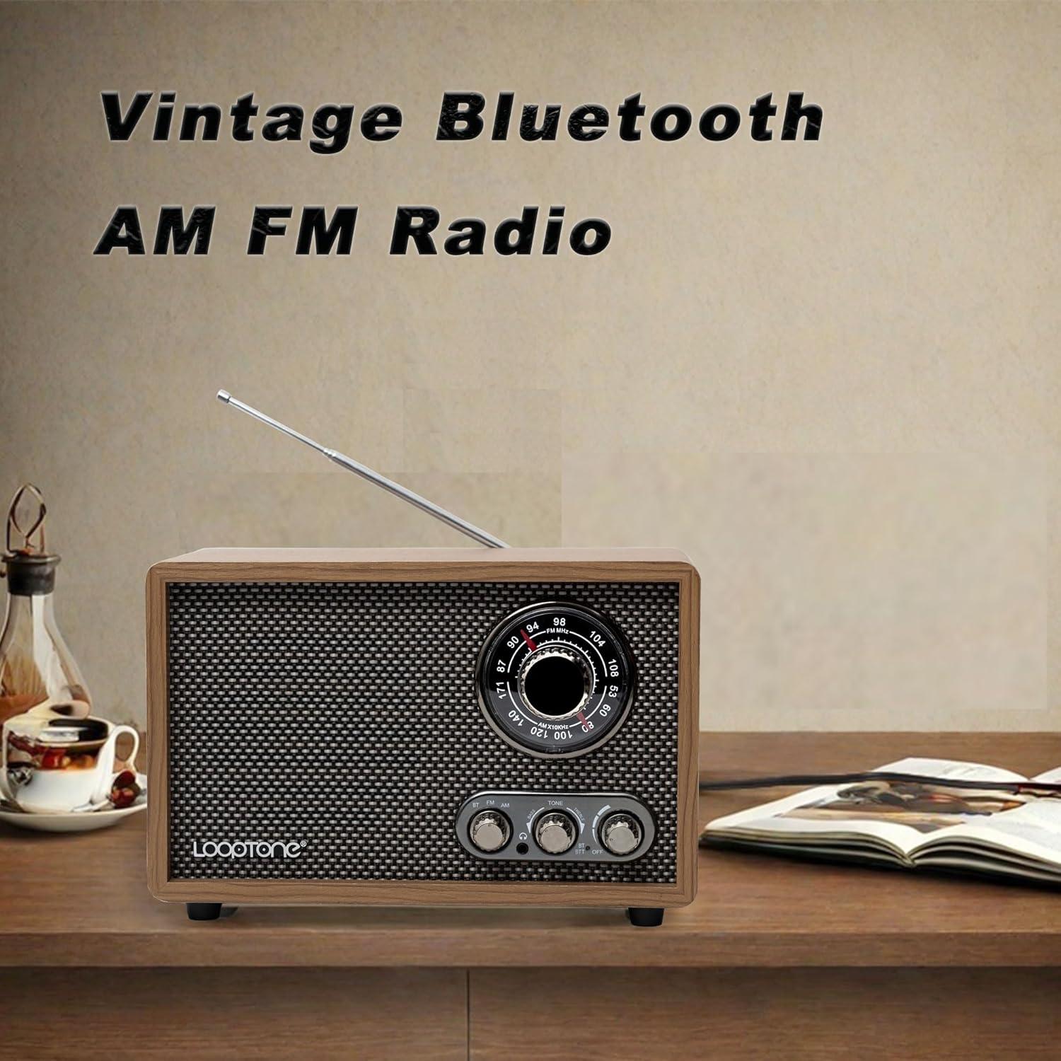 Radio LoopTone R08P AM FM Bluetooth Madera Retro 24cm