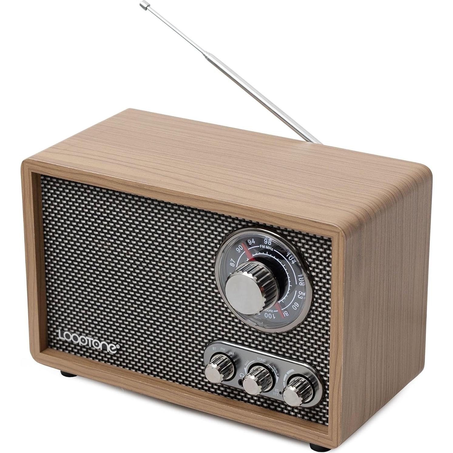 Radio LoopTone R08P AM FM Bluetooth Madera Retro 24cm