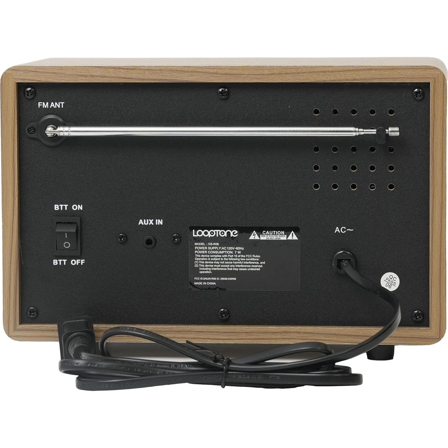 Radio LoopTone R08P AM FM Bluetooth Madera Retro 24cm