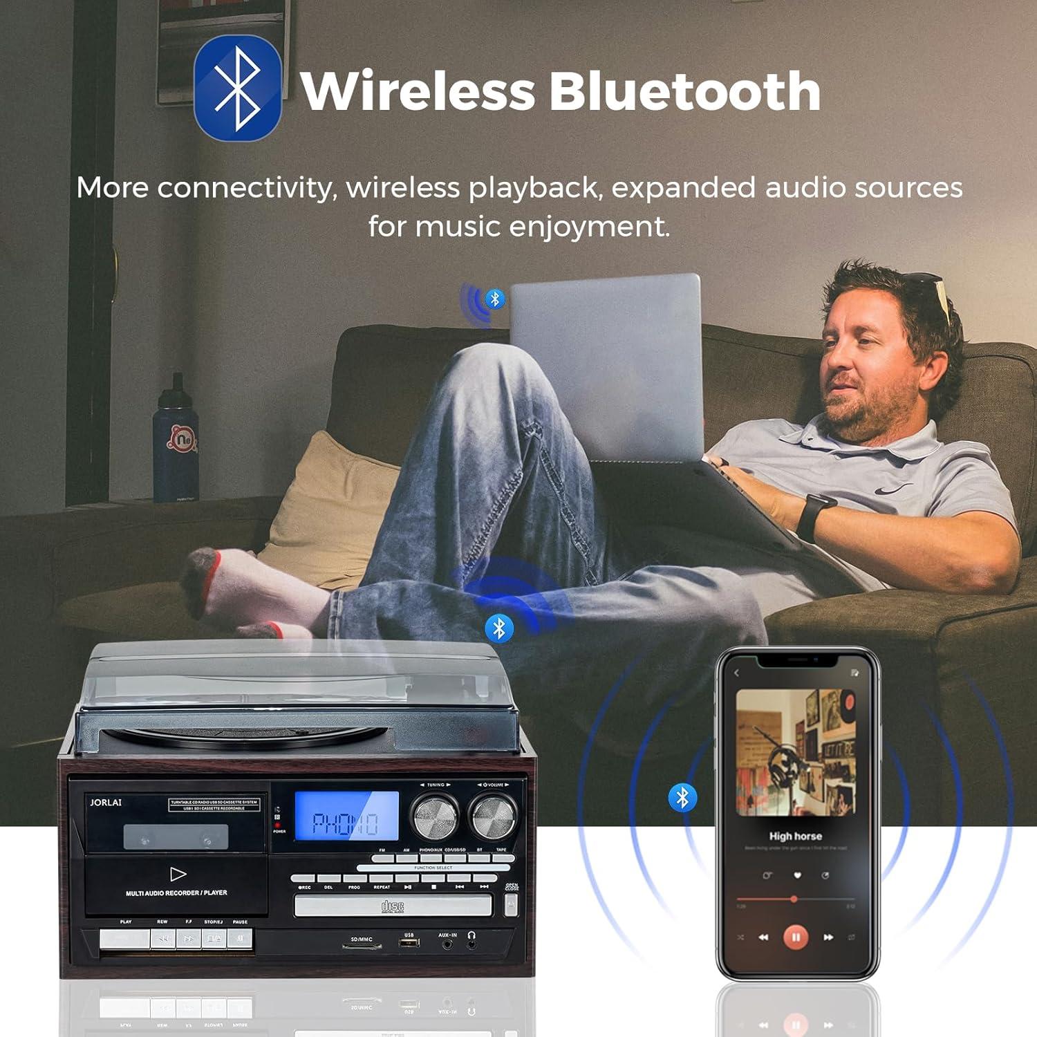 Tocadiscos Retro Jorlai T408 9 en 1 Bluetooth CD Radio