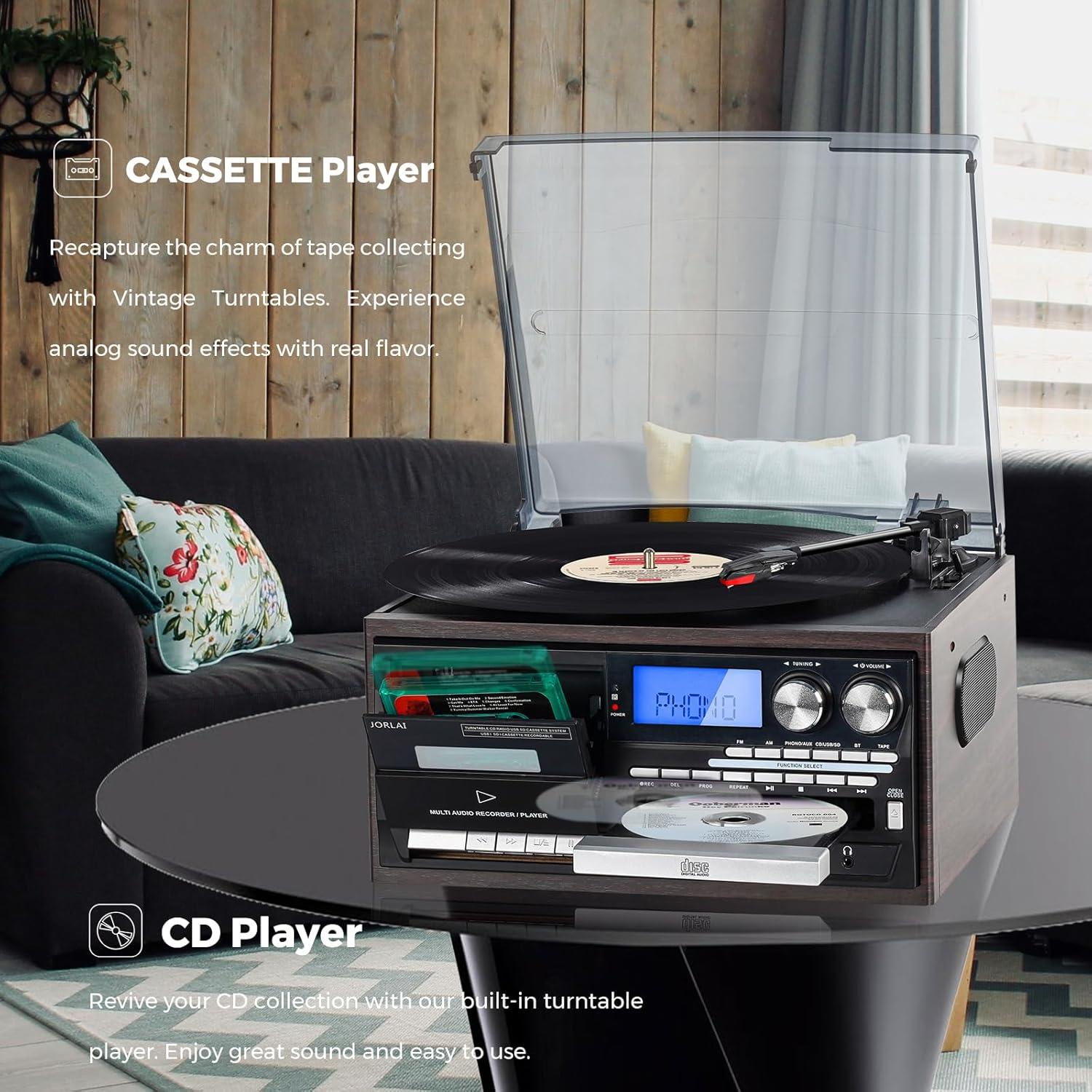 Tocadiscos Retro Jorlai T408 9 en 1 Bluetooth CD Radio