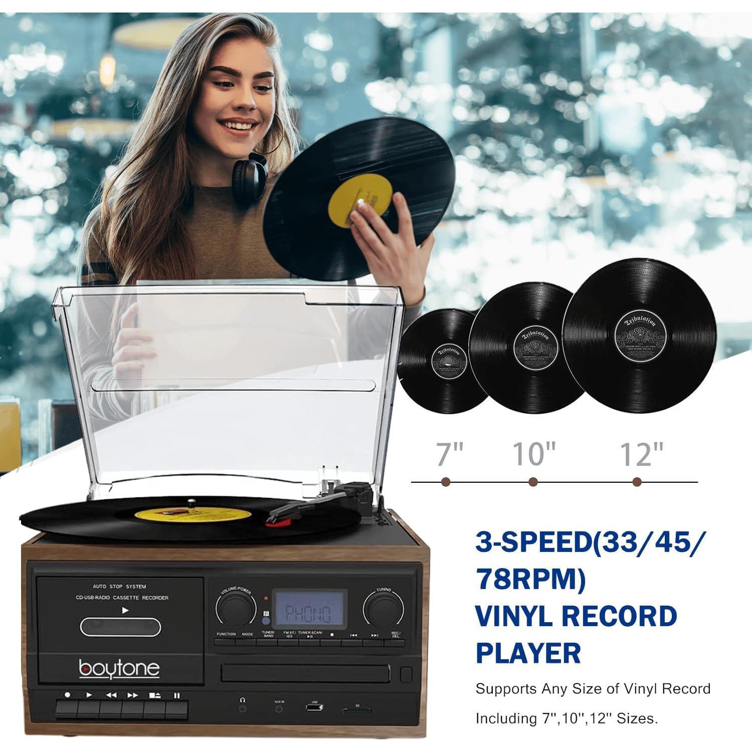 Tocadiscos Boytone BT-32W Vintage Bluetooth 3 Velocidades