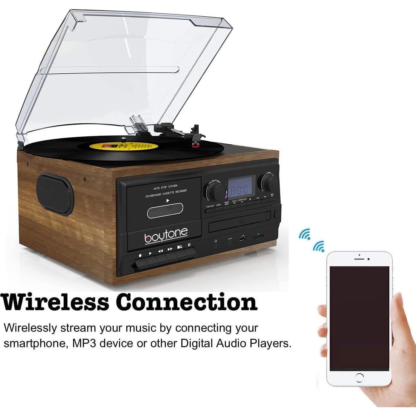 Tocadiscos Boytone BT-32W Vintage Bluetooth 3 Velocidades