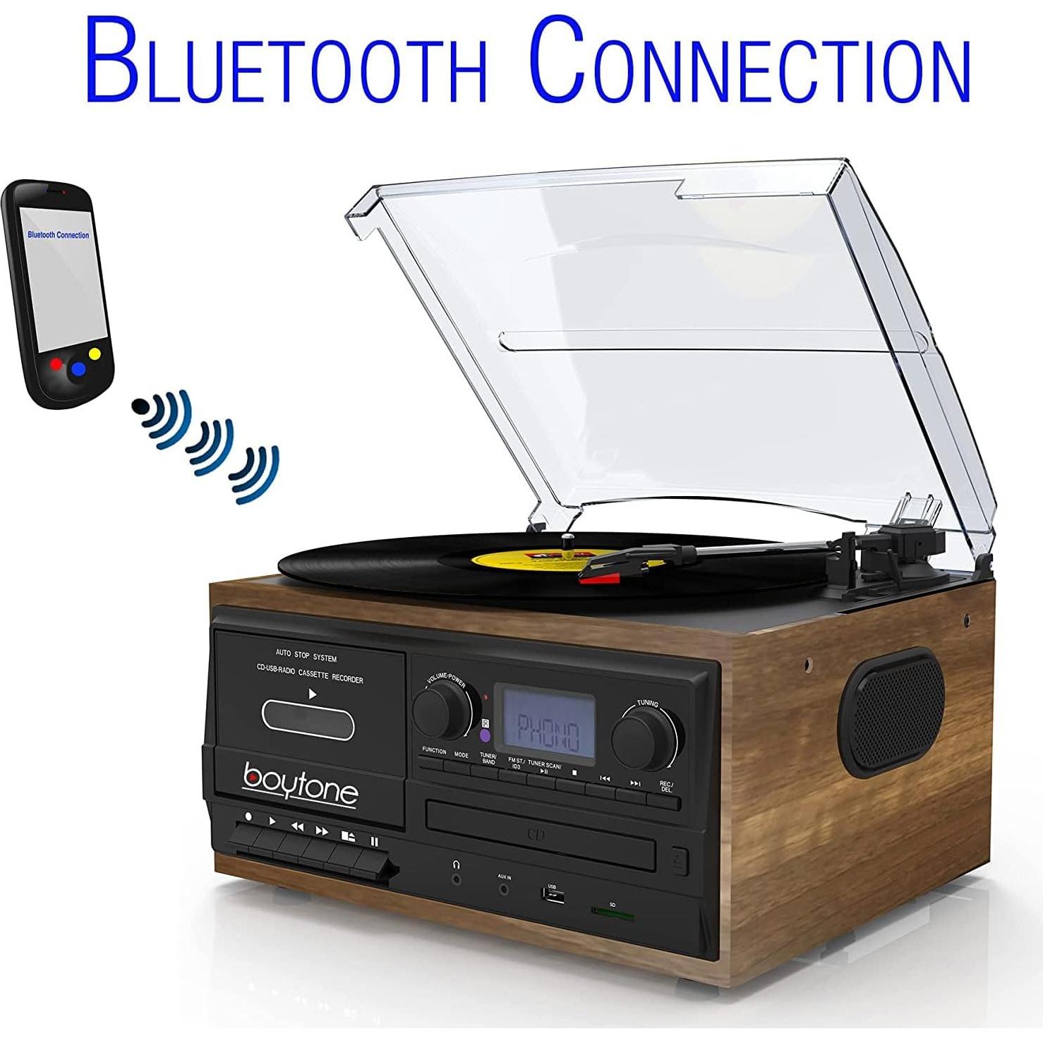 Tocadiscos Boytone BT-32W Vintage Bluetooth 3 Velocidades
