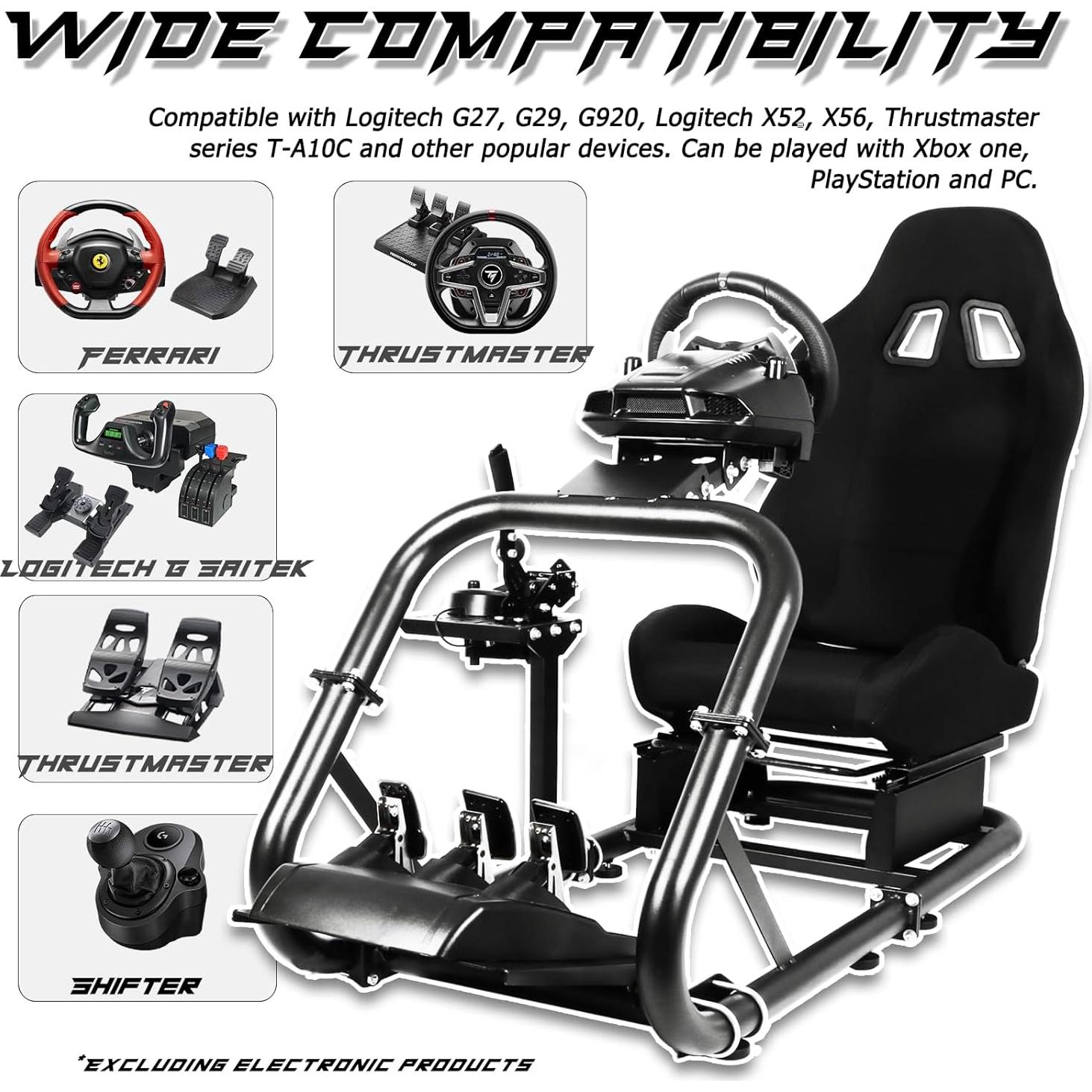 Cockpit de Simulador de Carreras Anman G27 Ajustable con Silla Negra