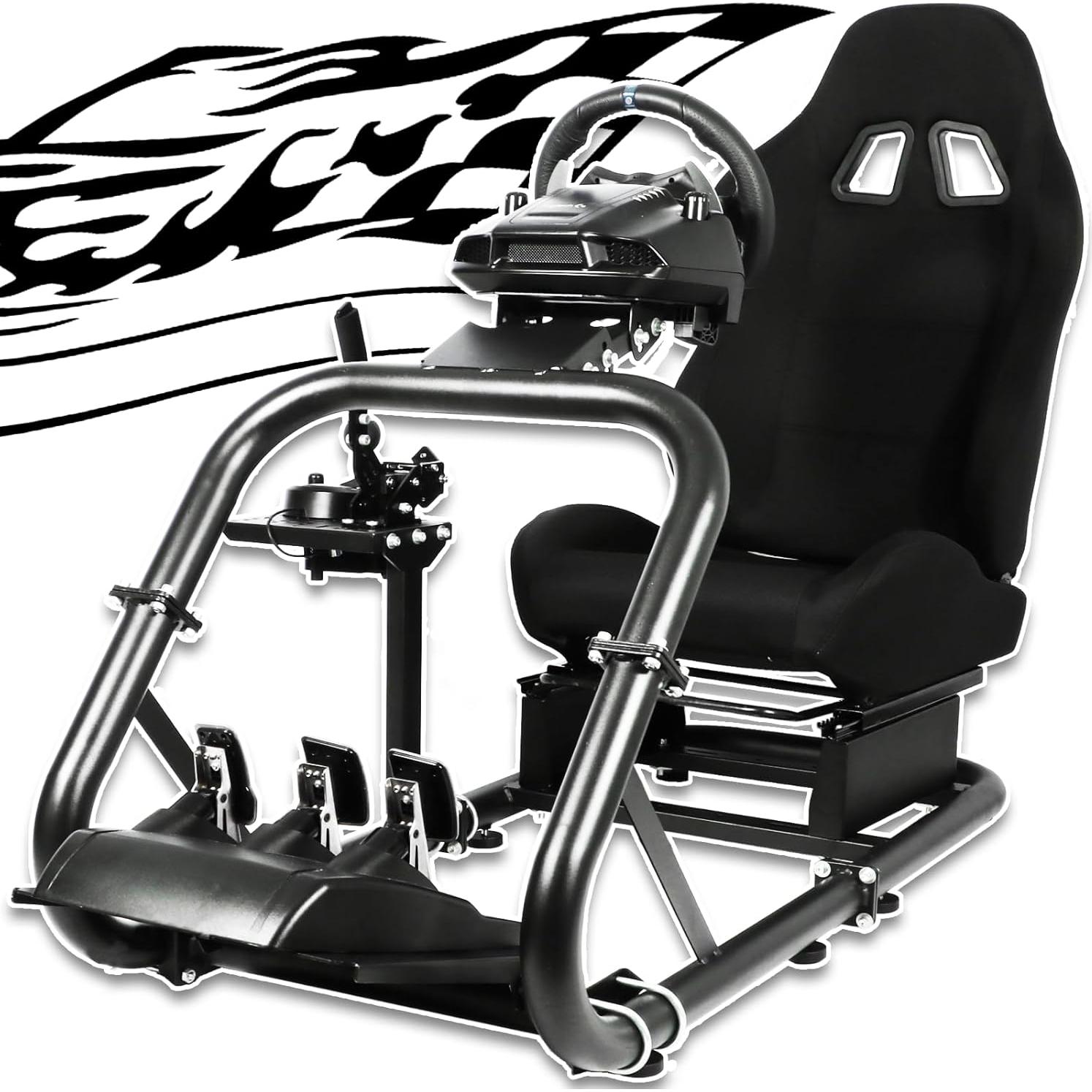 Cockpit de Simulador de Carreras Anman G27 Ajustable con Silla Negra