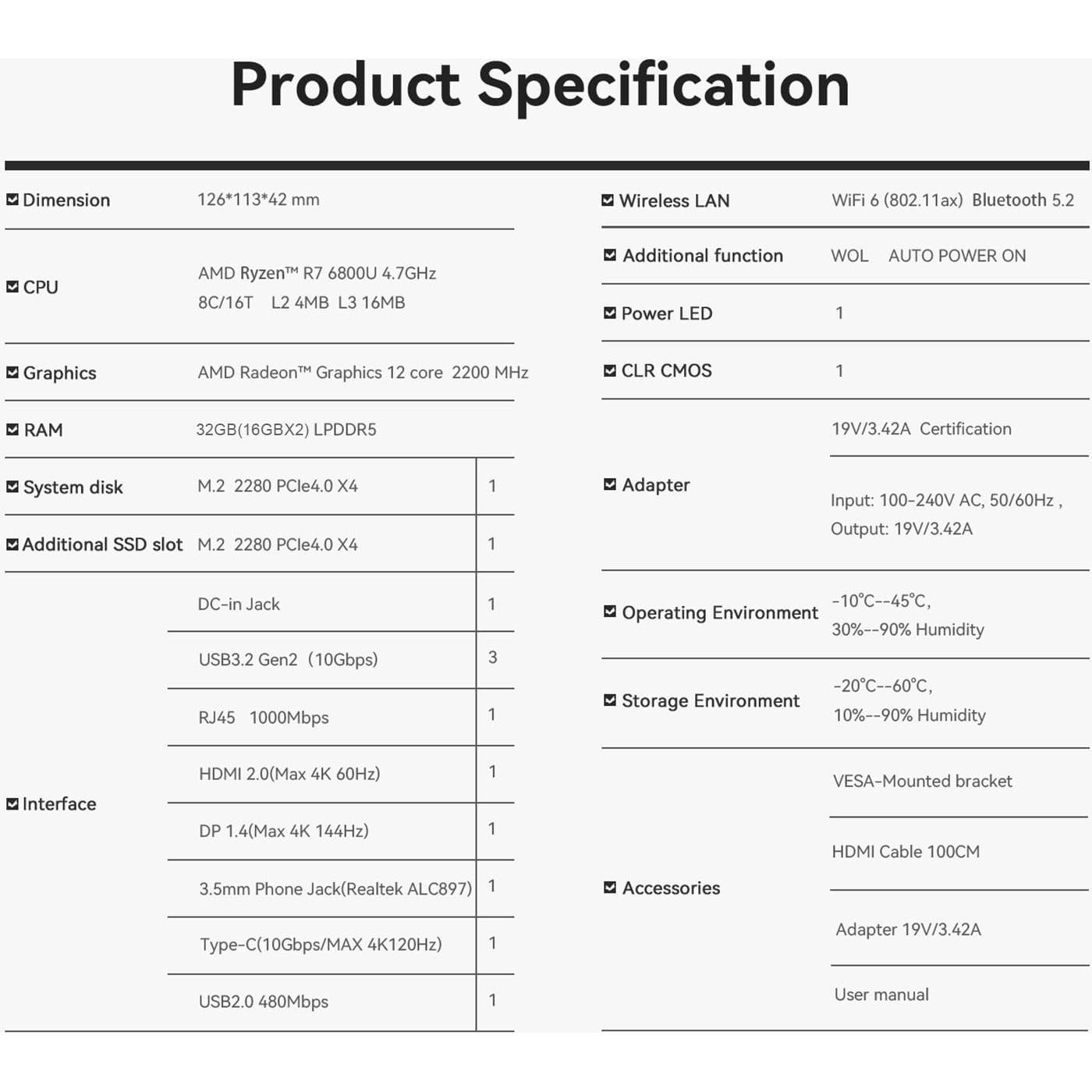 Mini PC Beelink SER5 MAX Ryzen 7 6800U 32GB RAM 500GB SSD