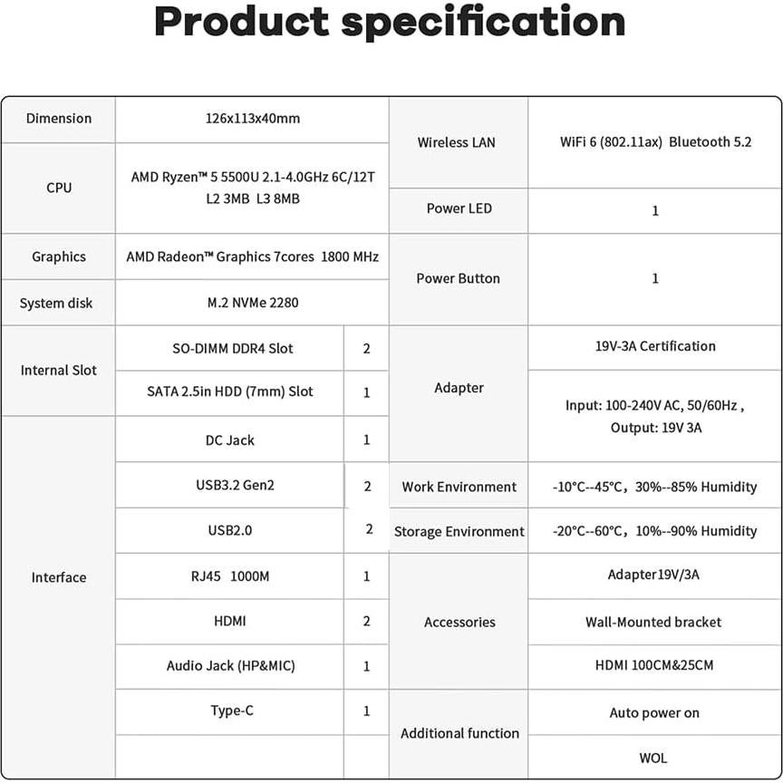 Mini PC Beelink SER5 AMD Ryzen 5 5500U 16GB RAM 500GB SSD