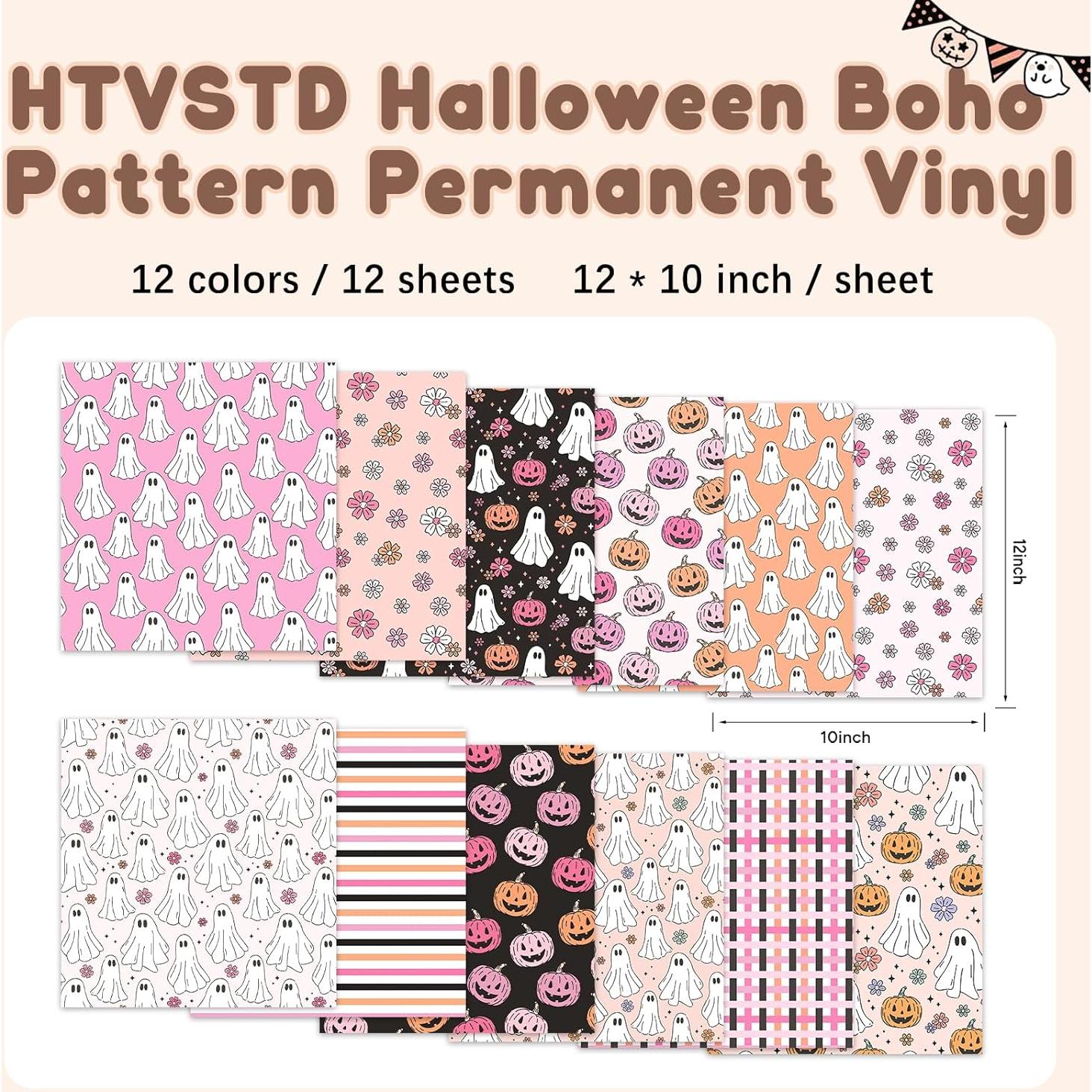 Vinilo Adhesivo Permanente HTVSTD Halloween Boho 12 Hojas 30.48x25.4cm