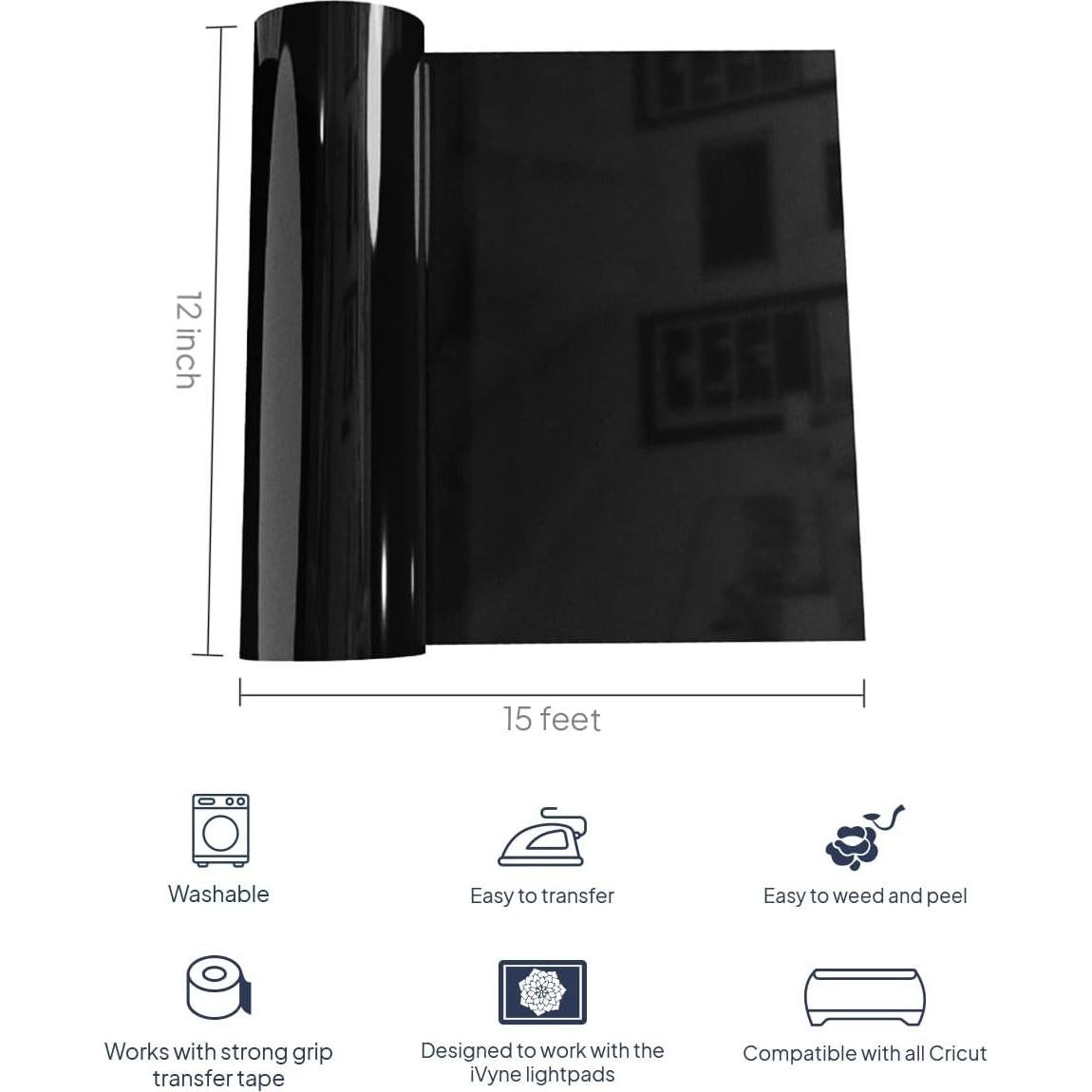 Rollo de Vinilo de Transferencia de Calor iVyne 4.57m Negro