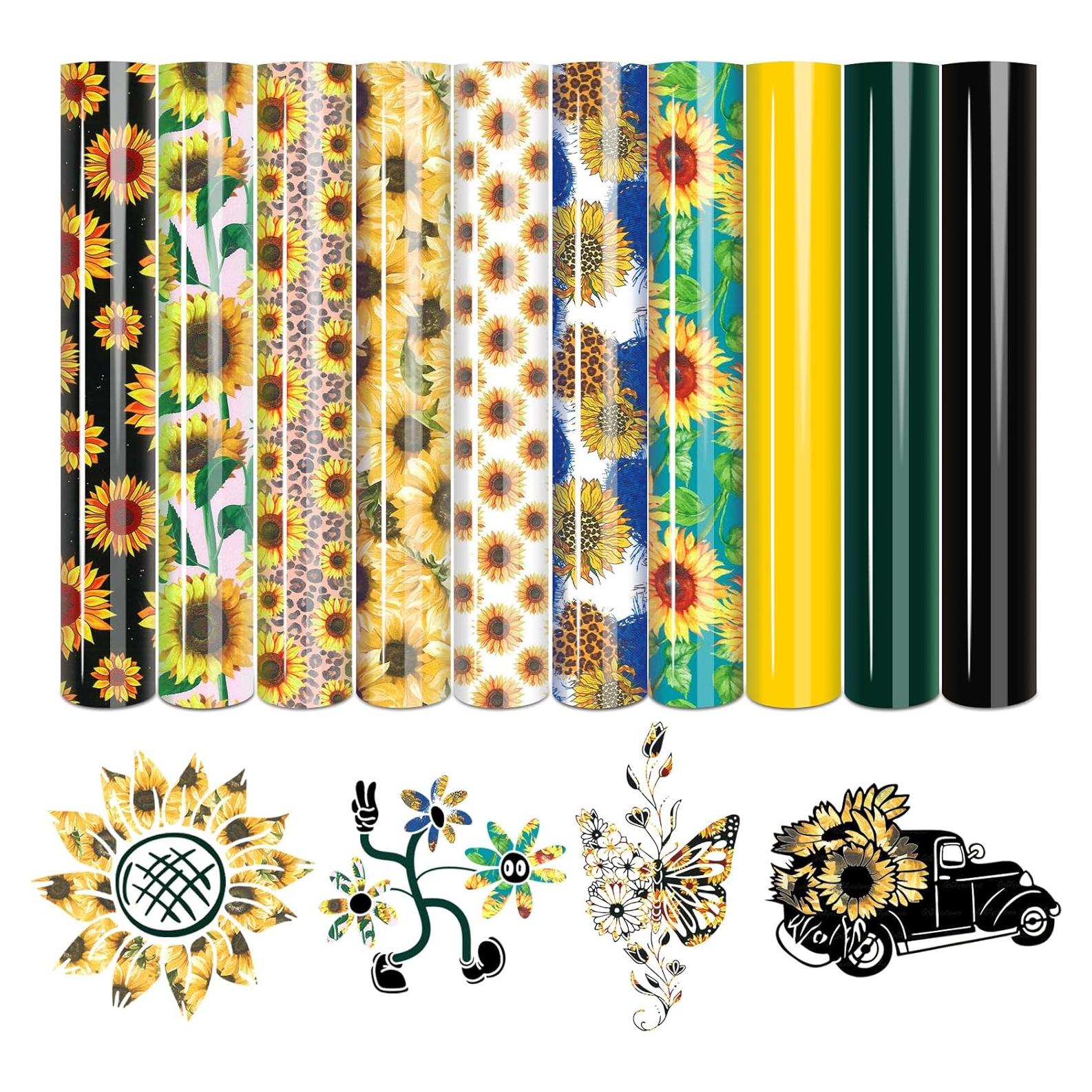 Vinilo HTV Tintnut Girasol - 10 Hojas 30.48x25.4 cm Verde, Negro, Amarillo