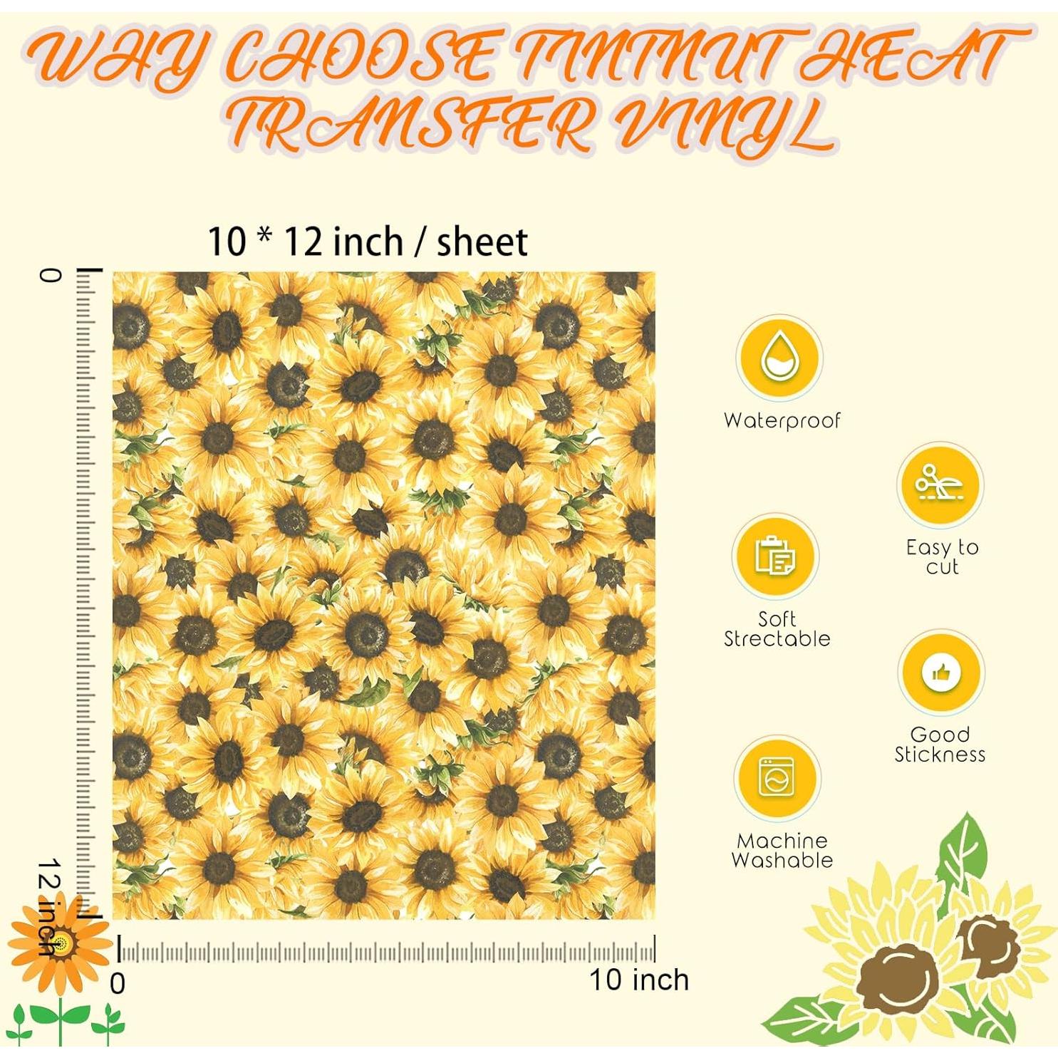 Vinilo HTV Tintnut Girasol - 10 Hojas 30.48x25.4 cm Verde, Negro, Amarillo