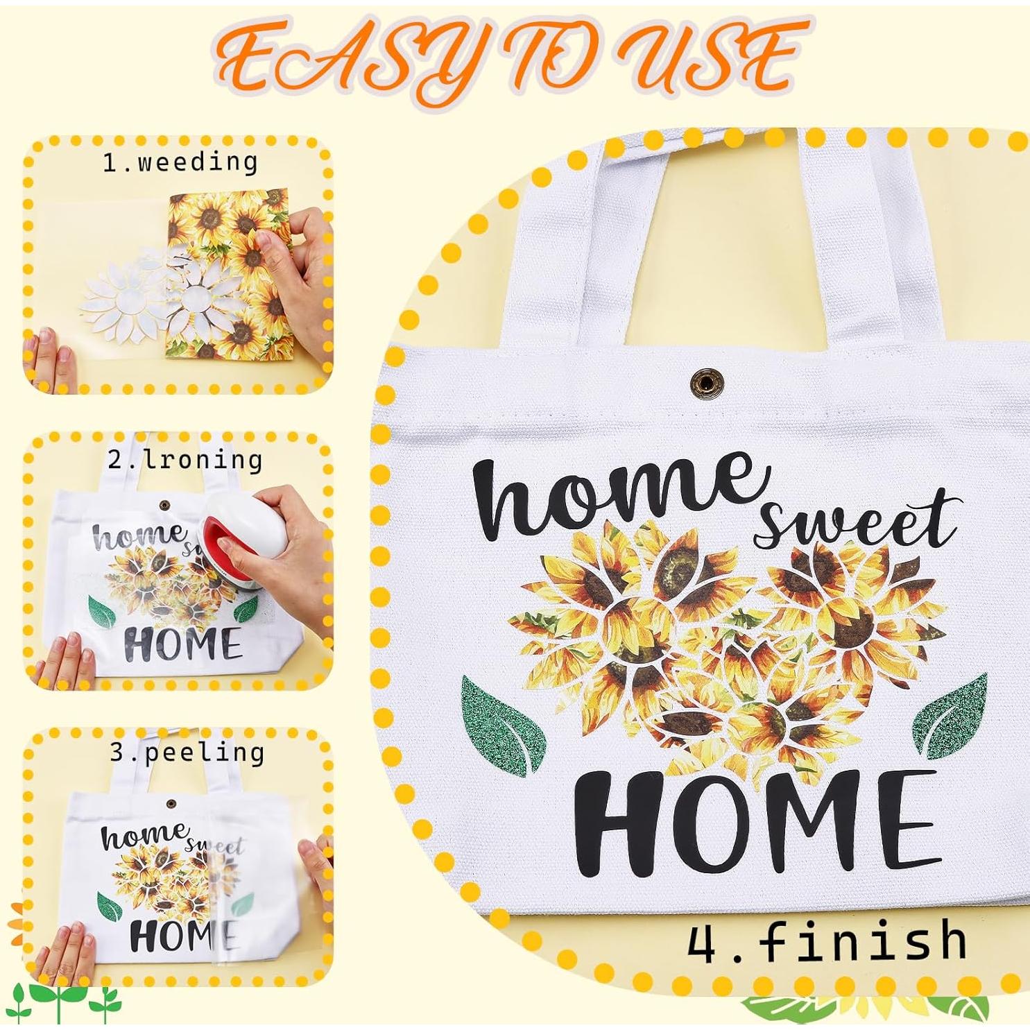 Vinilo HTV Tintnut Girasol - 10 Hojas 30.48x25.4 cm Verde, Negro, Amarillo