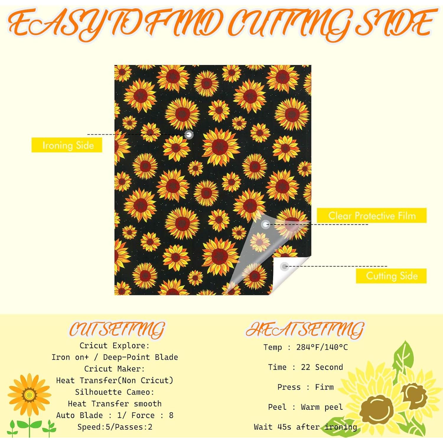 Vinilo HTV Tintnut Girasol - 10 Hojas 30.48x25.4 cm Verde, Negro, Amarillo