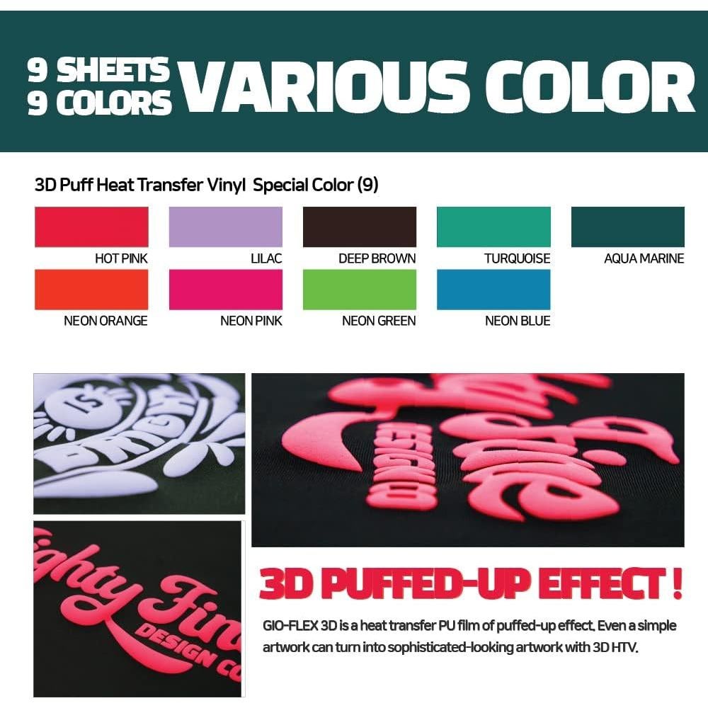 Vinilo de Transferencia Térmica 3D GIO-FLEX 9 Hojas 25.4x30.5cm
