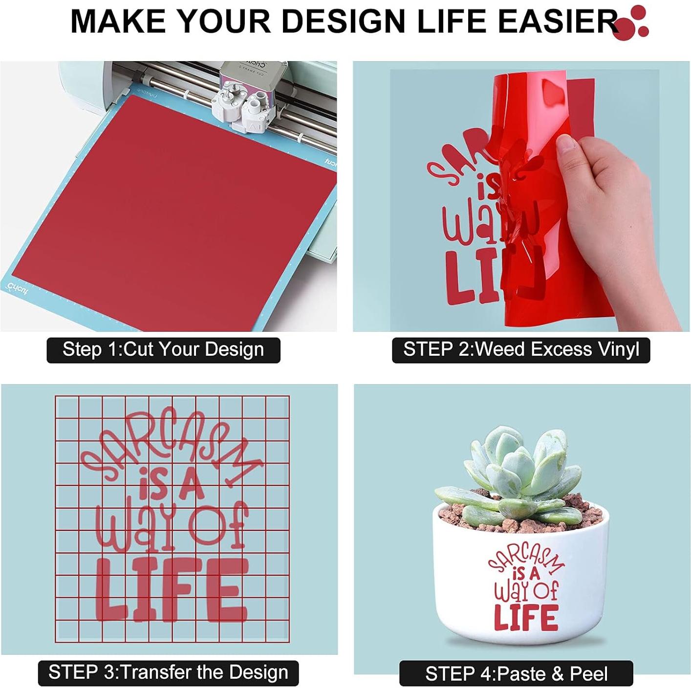 Vinilo Adhesivo Permanente Rojo Mate HTVRONT 30.48 cm x 15.24 m