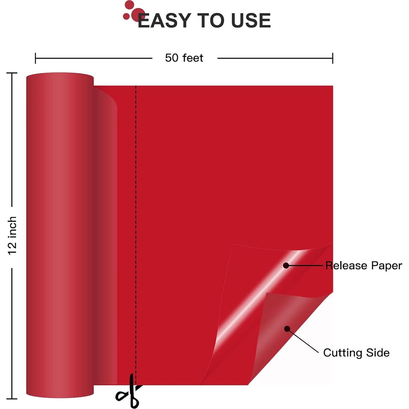 Vinilo Adhesivo Permanente Rojo Mate HTVRONT 30.48 cm x 15.24 m