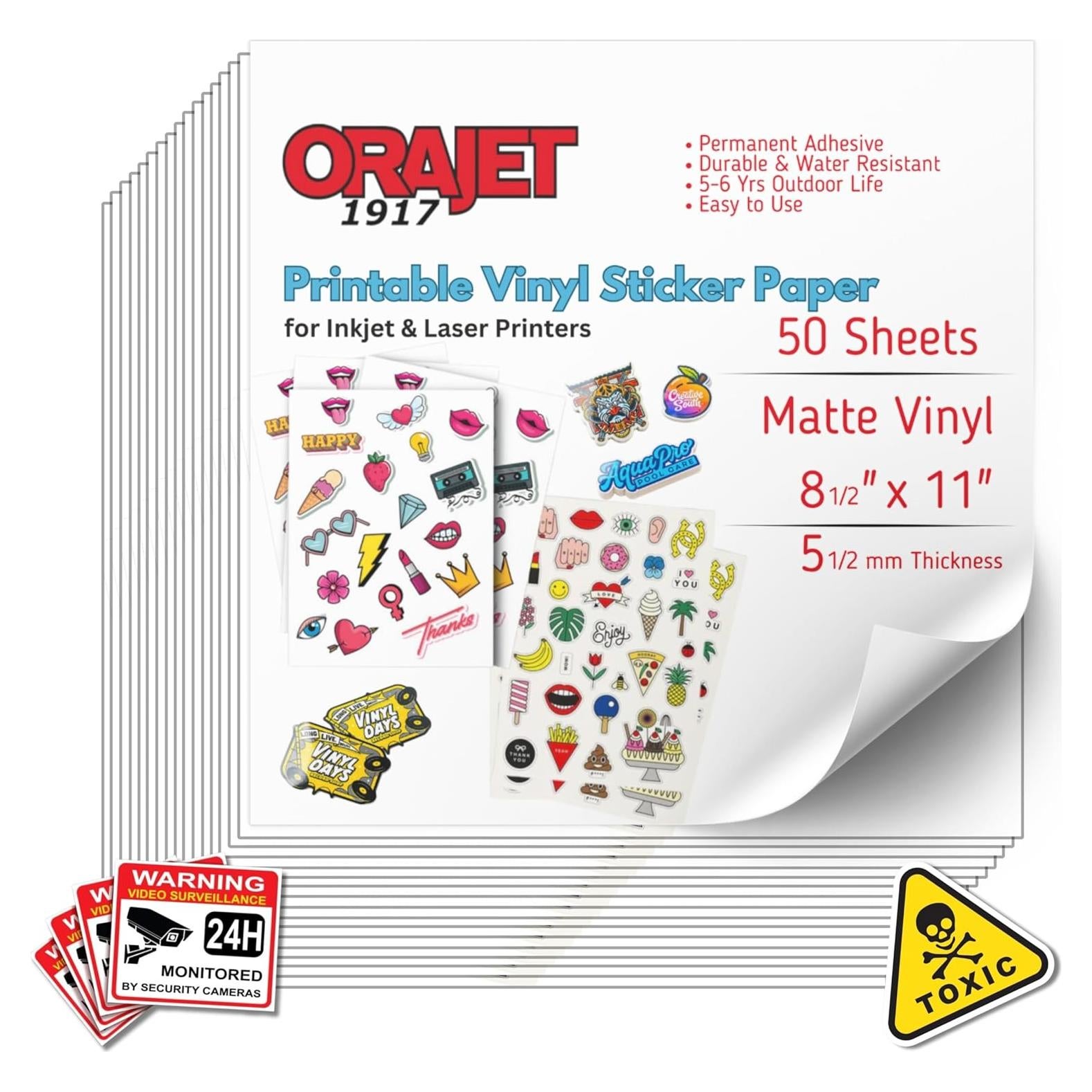 Papel de Etiquetas de Vinilo Permanente ORAJET 1917 Mate 50 Hojas