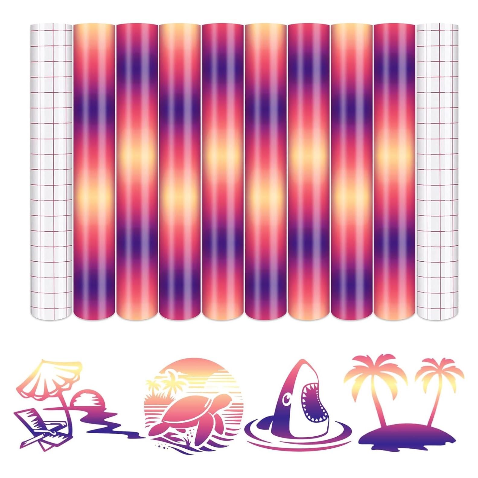 Vinilo Permanente Gradiente Naranja Púrpura Tintnut - 8 Hojas 30.48x25.4cm