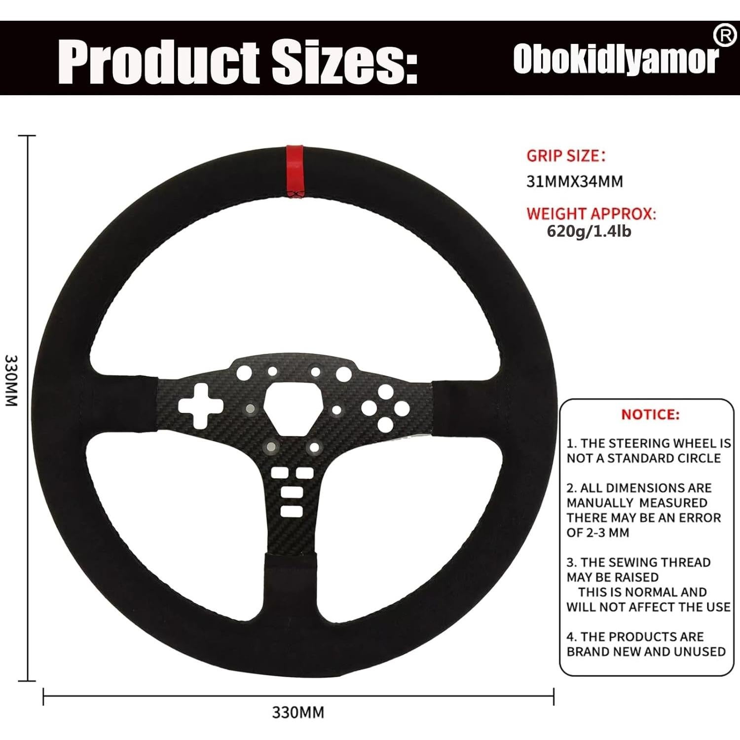 Volante de carreras 33cm Obokidlyamor fibra de carbono