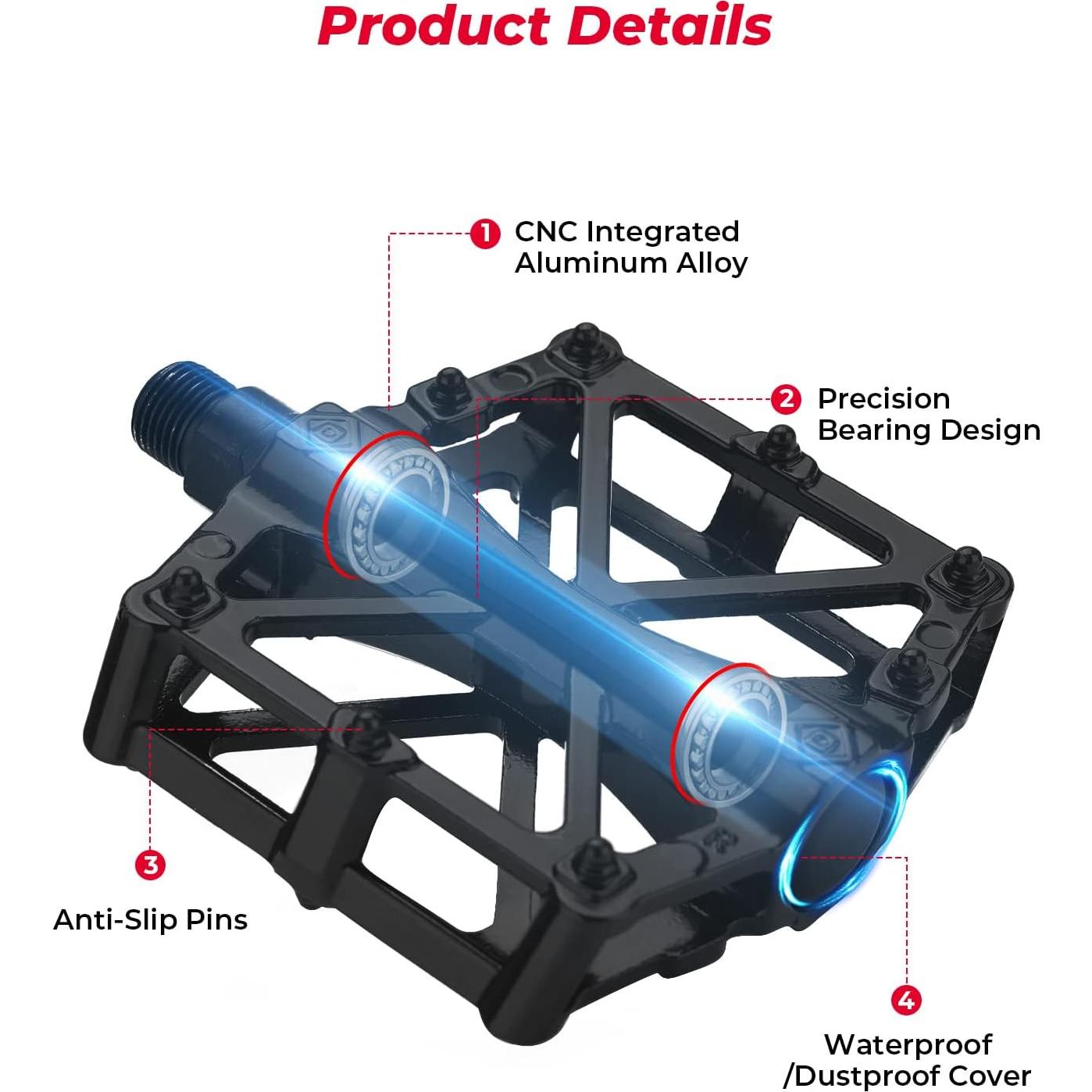 Pedales de Bicicleta KEMIMOTO MTB Planos Aluminio 9/16" Negro