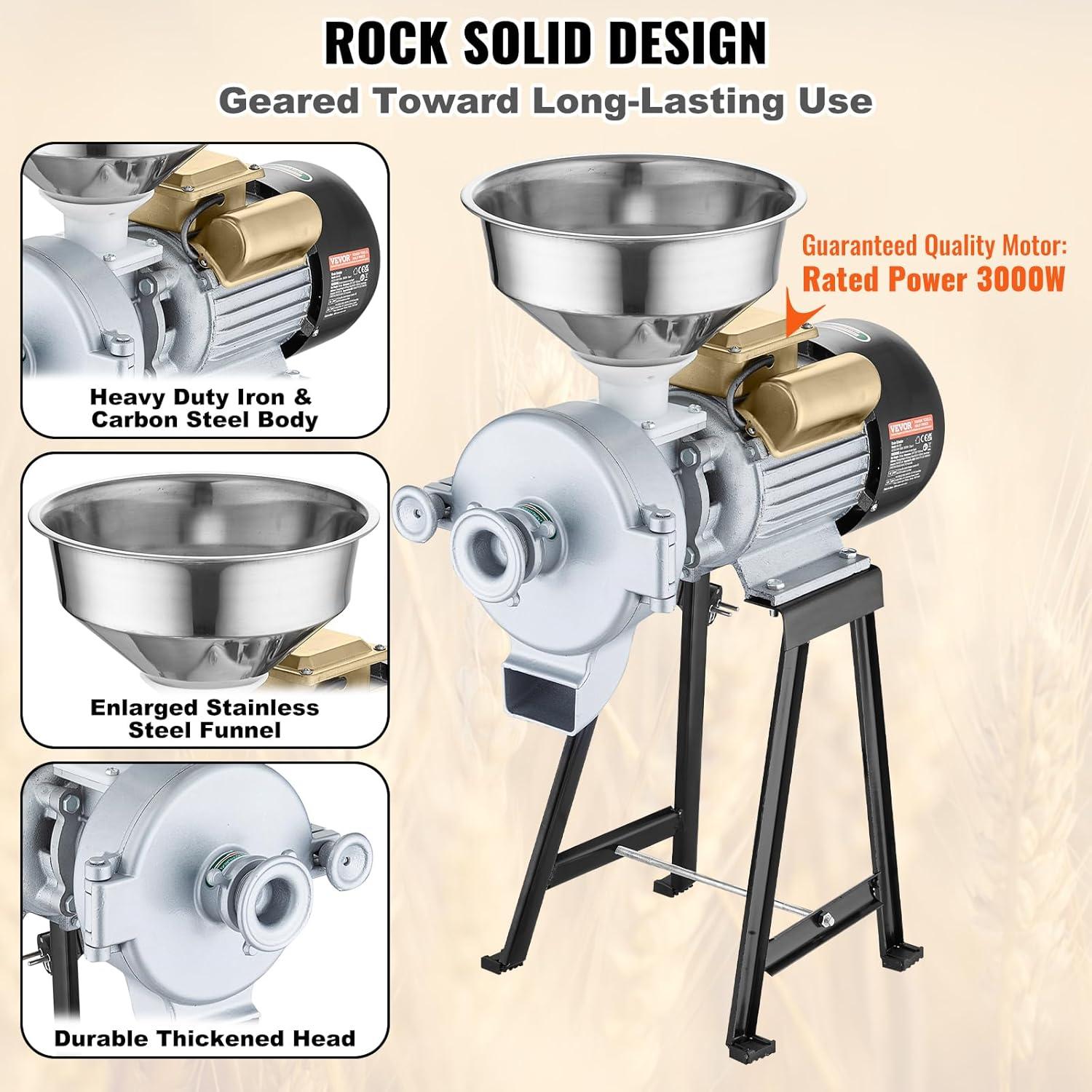 Molinillo de Granos Eléctrico VEVOR 3000W con Embudo Ajustable