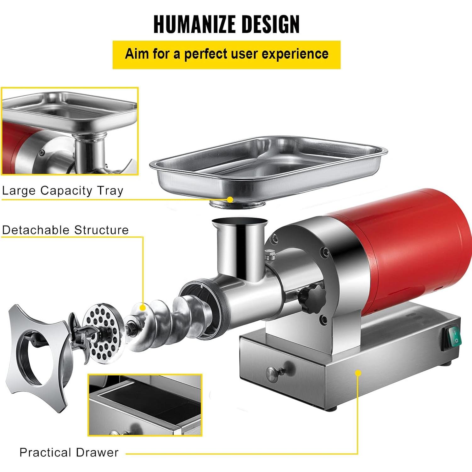Picadora de Carne Eléctrica VEVOR 1100W 299.37 kg/h Acero Inox