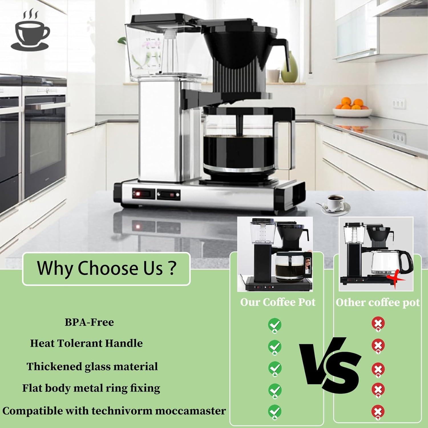 Jarra de Café de Vidrio Bxmgr 1.25L con Tapa Negra y Anillo de Metal