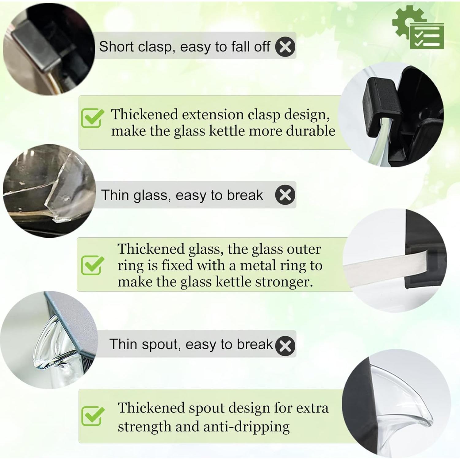 Jarra de Café de Vidrio Bxmgr 1.25L con Tapa Negra y Anillo de Metal