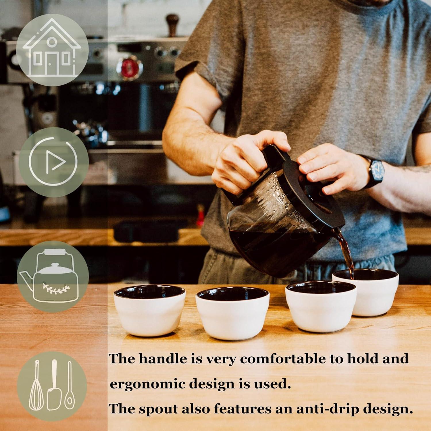 Jarra de Café de Vidrio Bxmgr 1.25L con Tapa Negra y Anillo de Metal