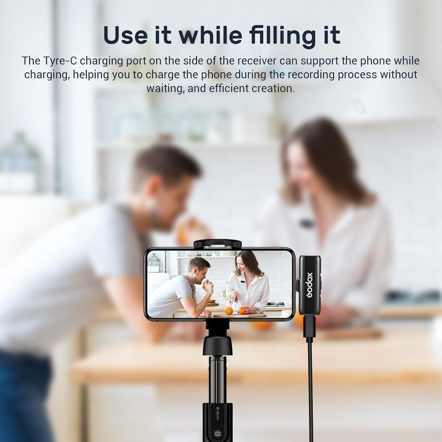 Micrófono Inalámbrico Lavalier Godox WES2 para Cámara y Smartphone