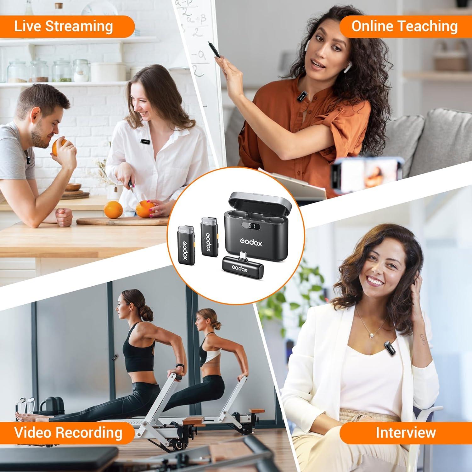 Micrófono Inalámbrico Lavalier Godox WES2 para Cámara y Smartphone