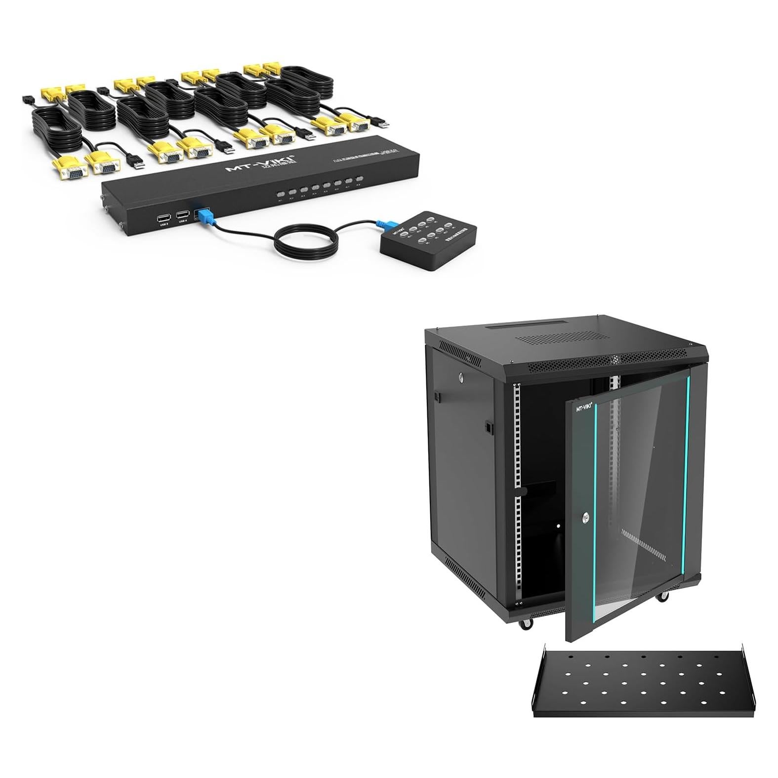 Interruptor KVM VGA 8 Puertos MT-VIKI + Gabinete Pared 12U