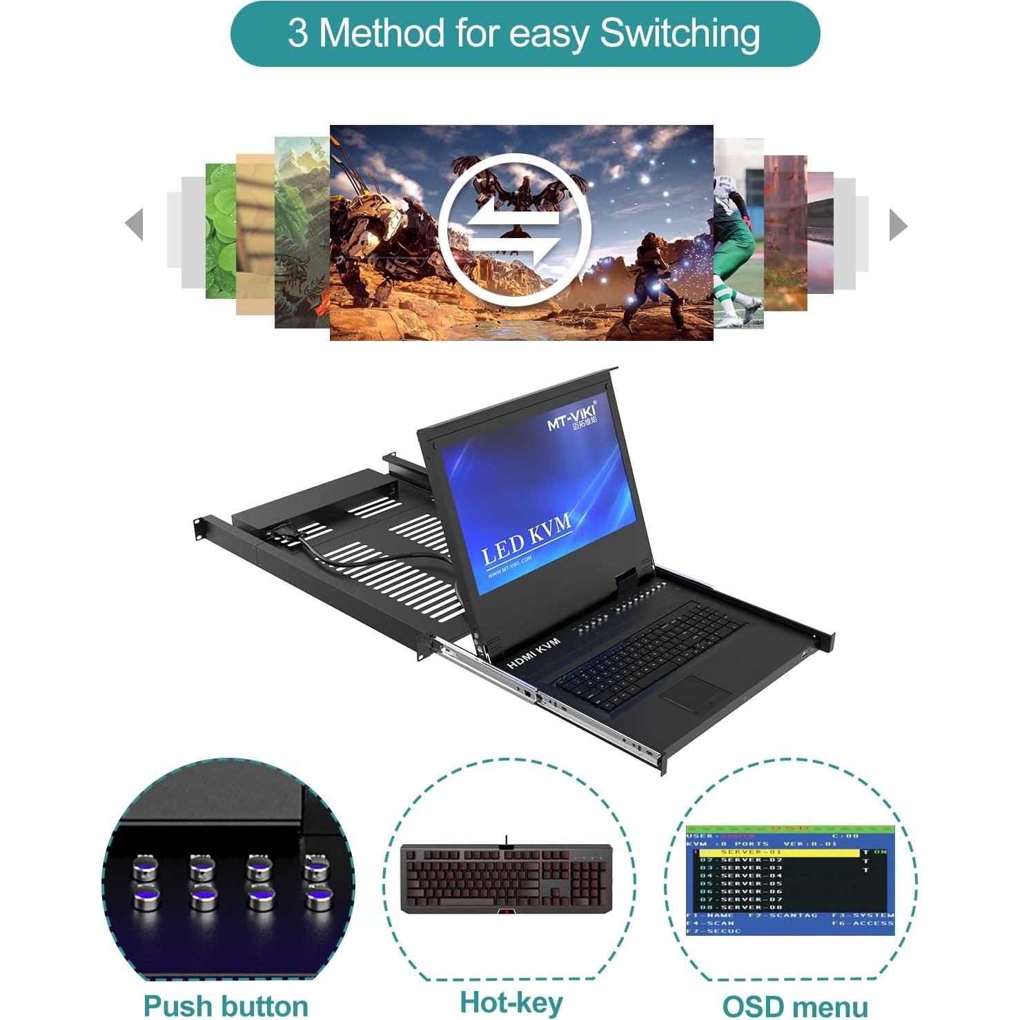 Adaptador KVM HDMI + VGA a HDMI 8 Puertos Rack
