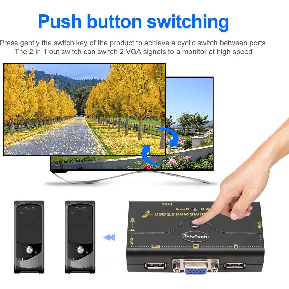 Interruptor KVM USB 2.0 JideTech 2 Puertos VGA 2048x1536