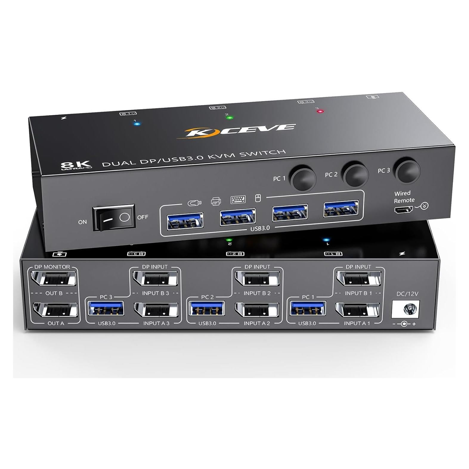 Interruptor KVM Displayport 8K 2 Monitores Camgeet 3 PCs