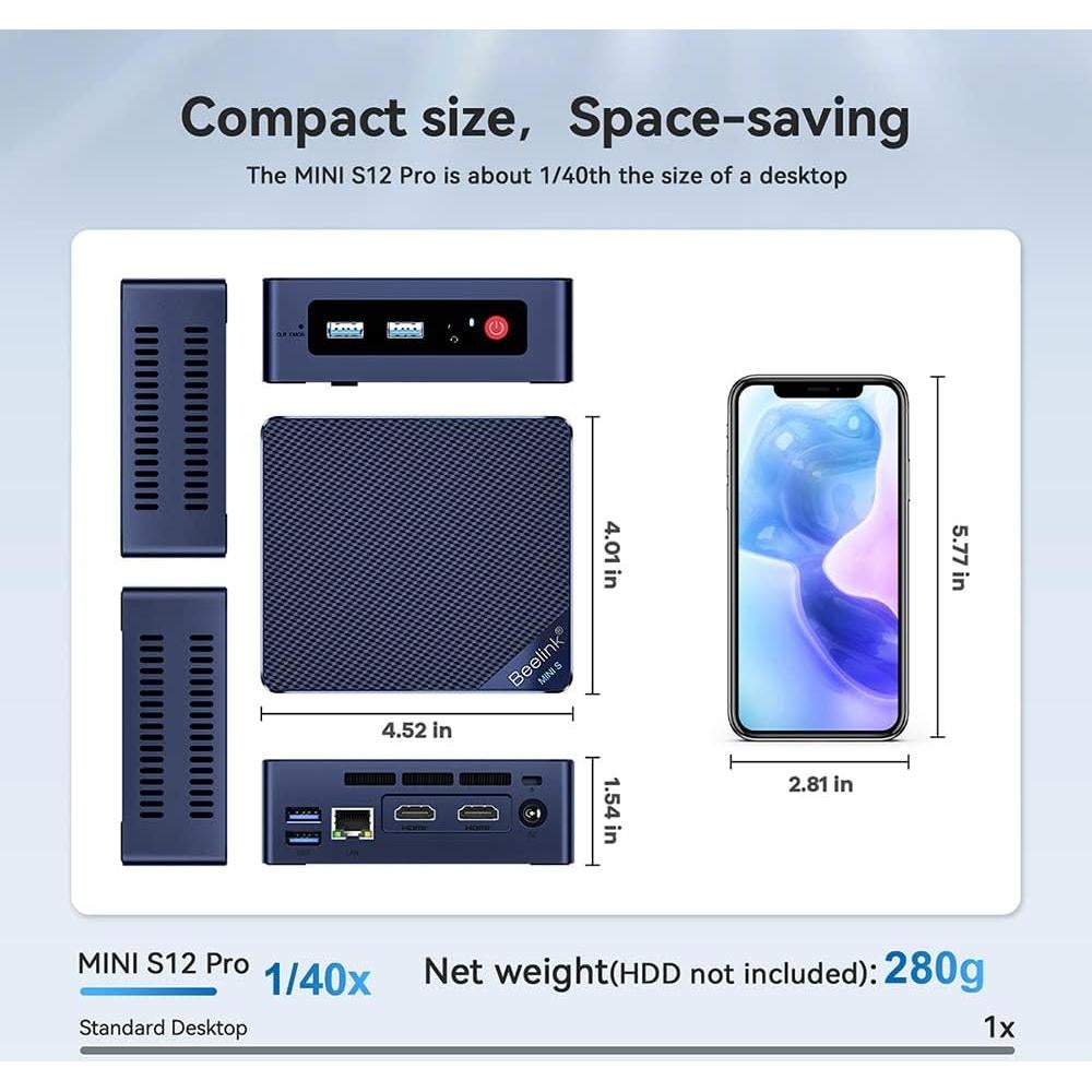 Mini PC Beelink MINIS S12 Pro 16GB RAM 500GB SSD 4K HDMI
