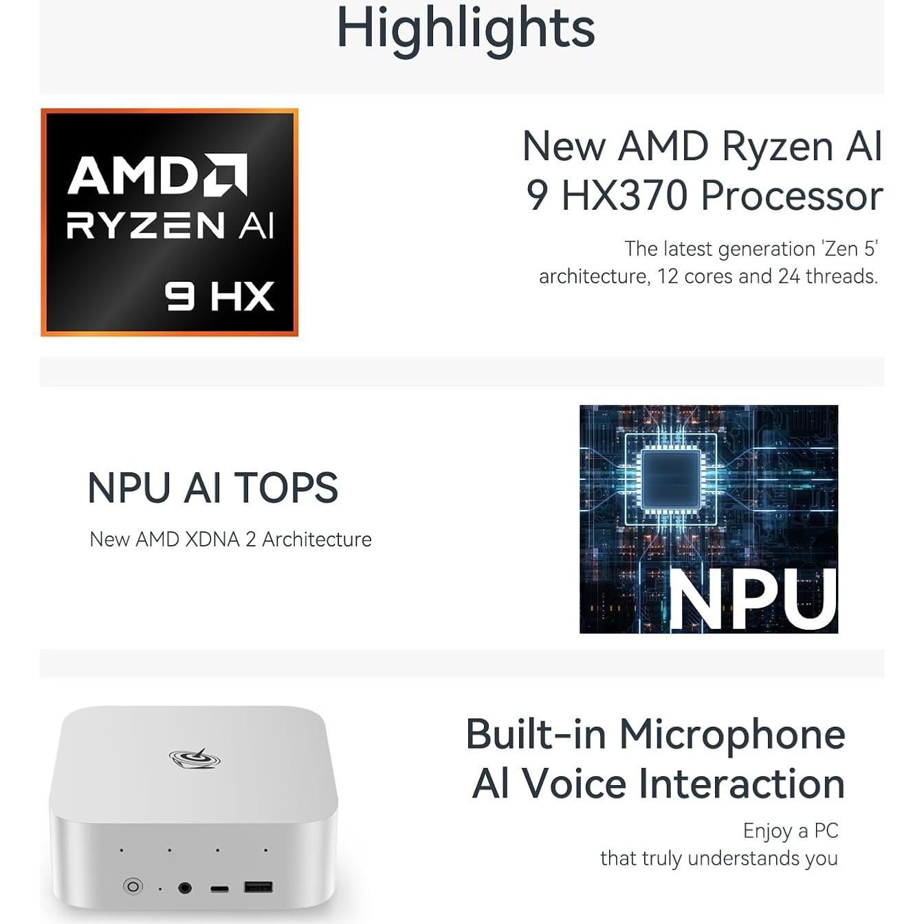 Mini PC Beelink SER9 Pro AMD Ryzen 9 32GB 1TB SSD Triple Pantalla