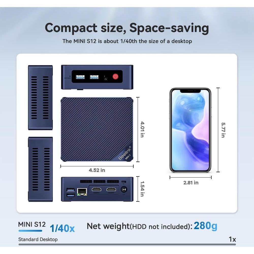 Mini PC Beelink MINI S12, Intel N95 16GB RAM 500GB SSD 4K