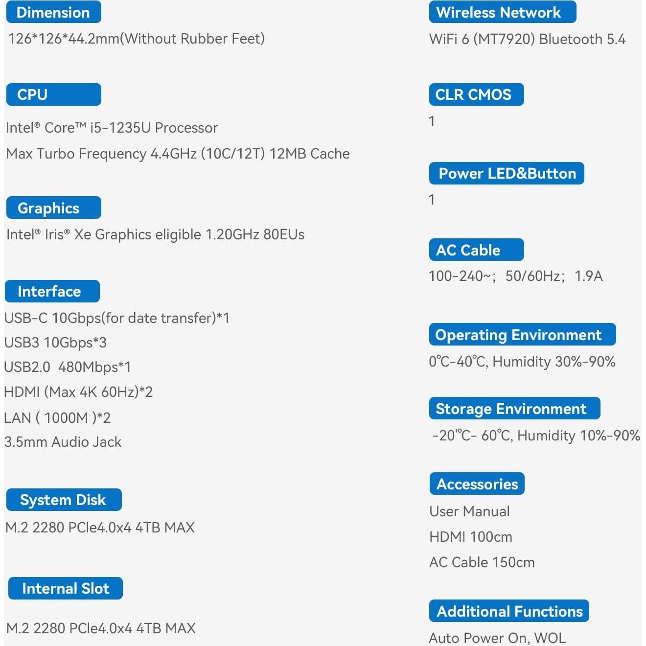 Mini PC Beelink EQi12, Intel Core i5 1235U, 16GB RAM, 500GB SSD