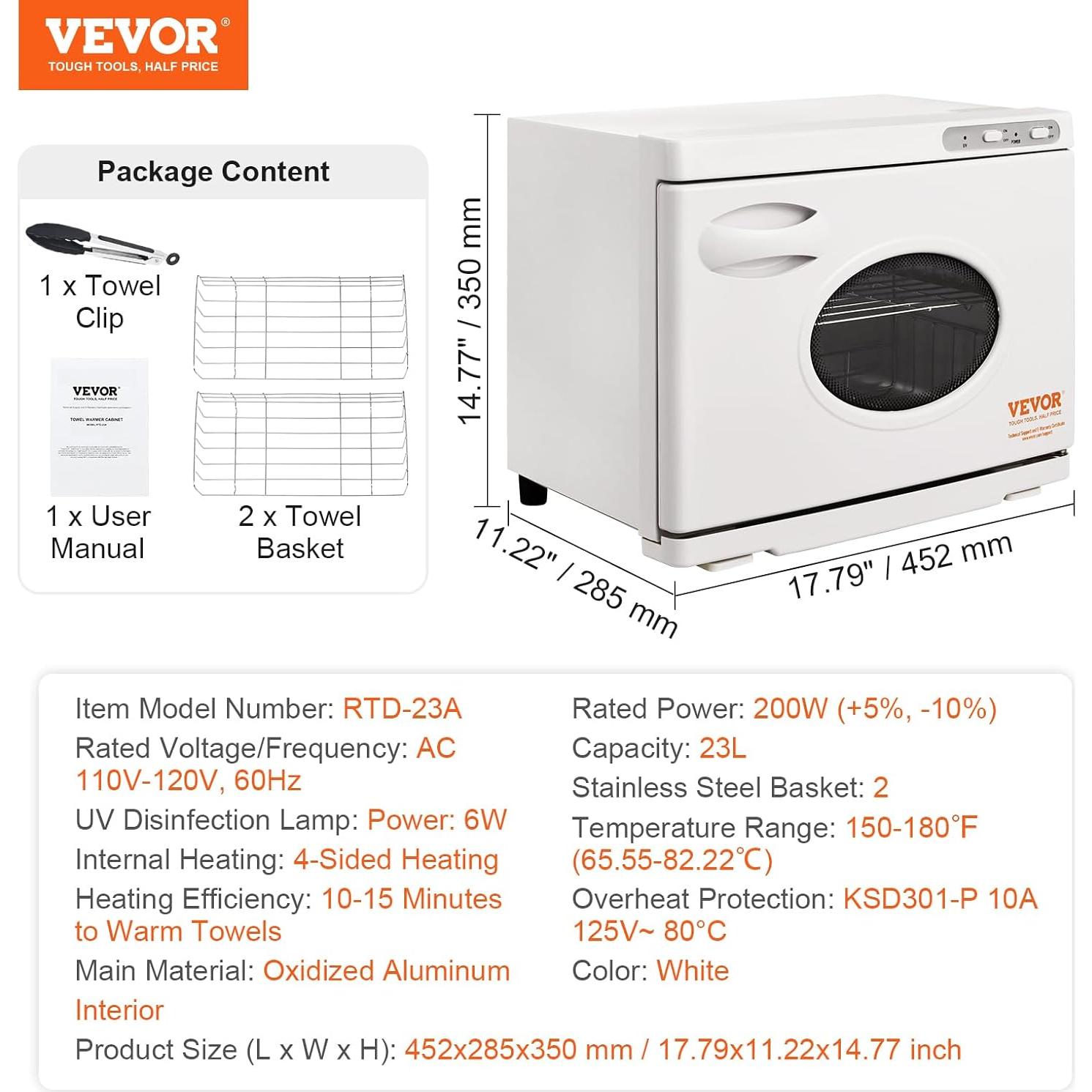 Calentador de Toallas VEVOR 23L con Luz UV y 2 Estantes