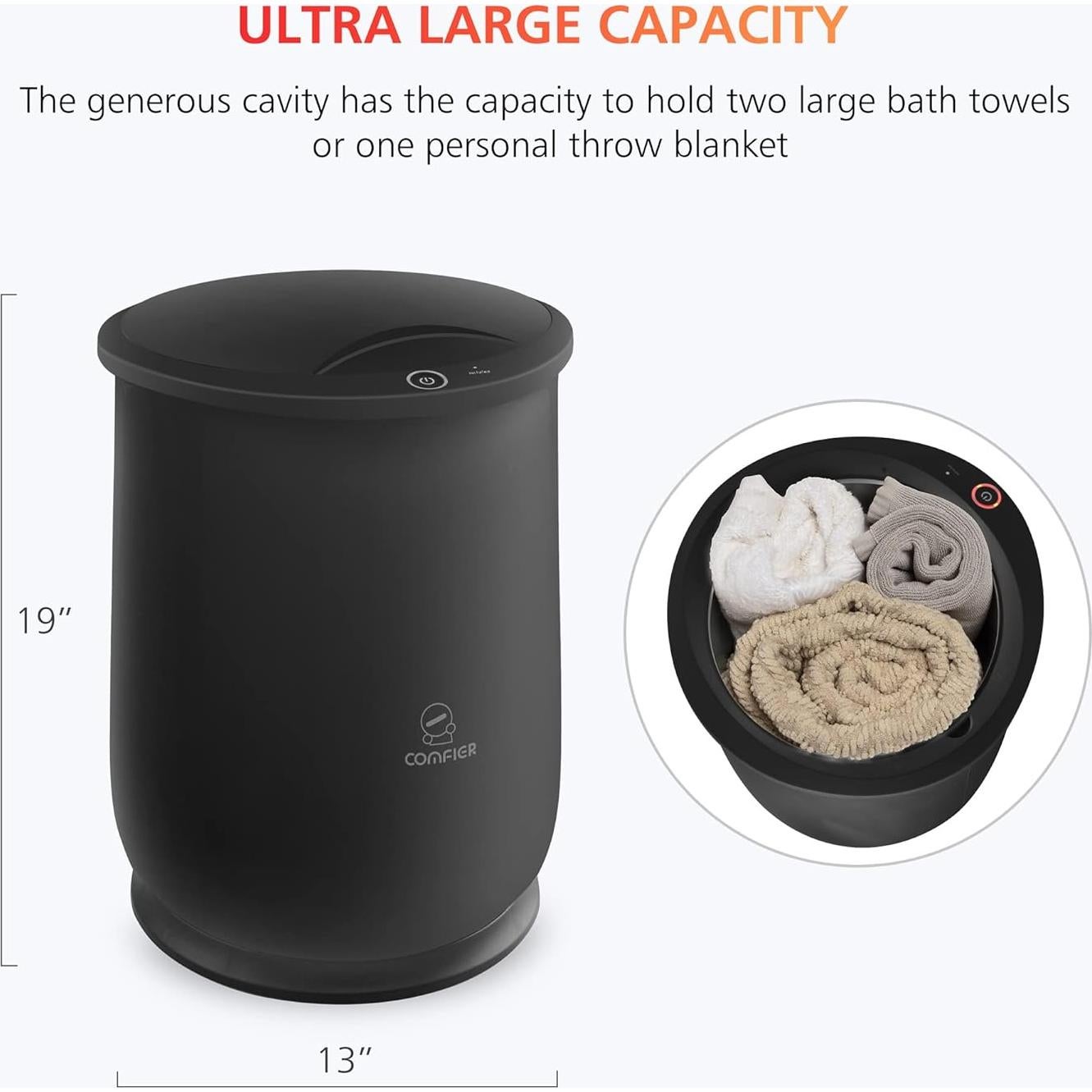 Calentador de Toallas Comfier 20L Negro, Calentamiento Rápido 10 Min