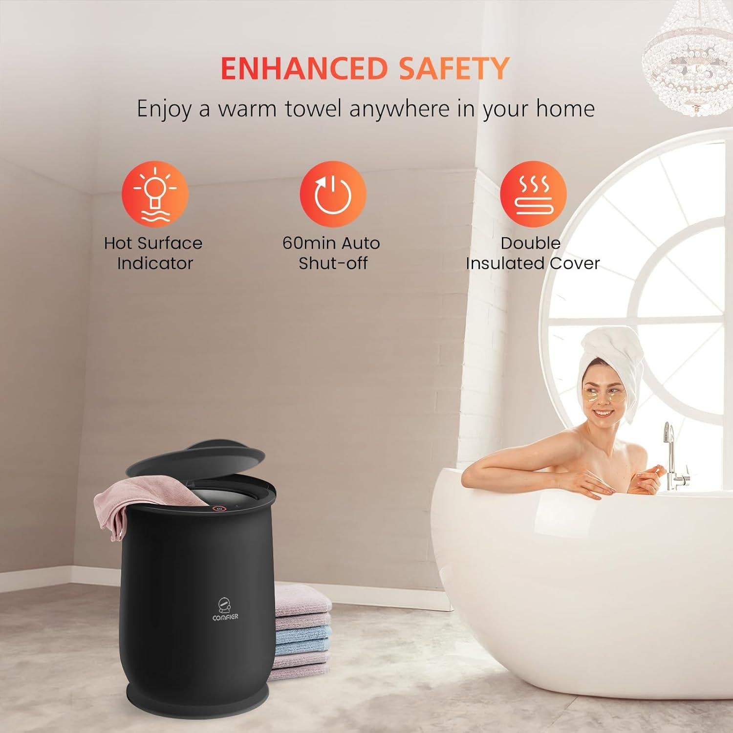 Calentador de Toallas Comfier 20L Negro, Calentamiento Rápido 10 Min