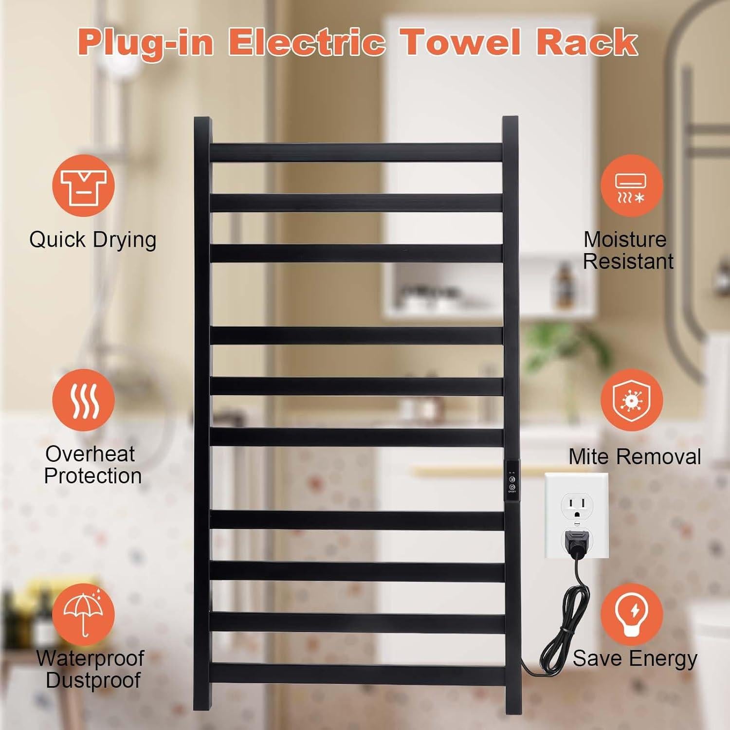 Calentador de Toallas Eléctrico Nopwer 10 Bar Montado en Pared