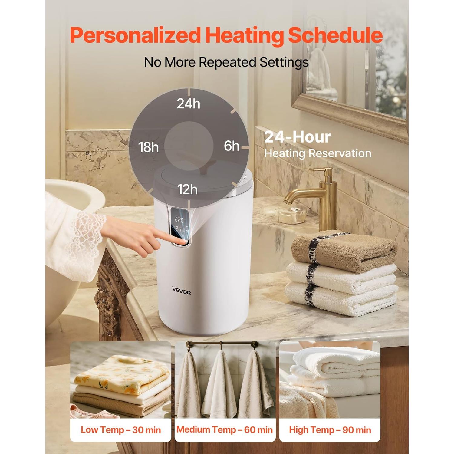 Calentador de Toallas VEVOR 20L con Temporizador y Seguridad