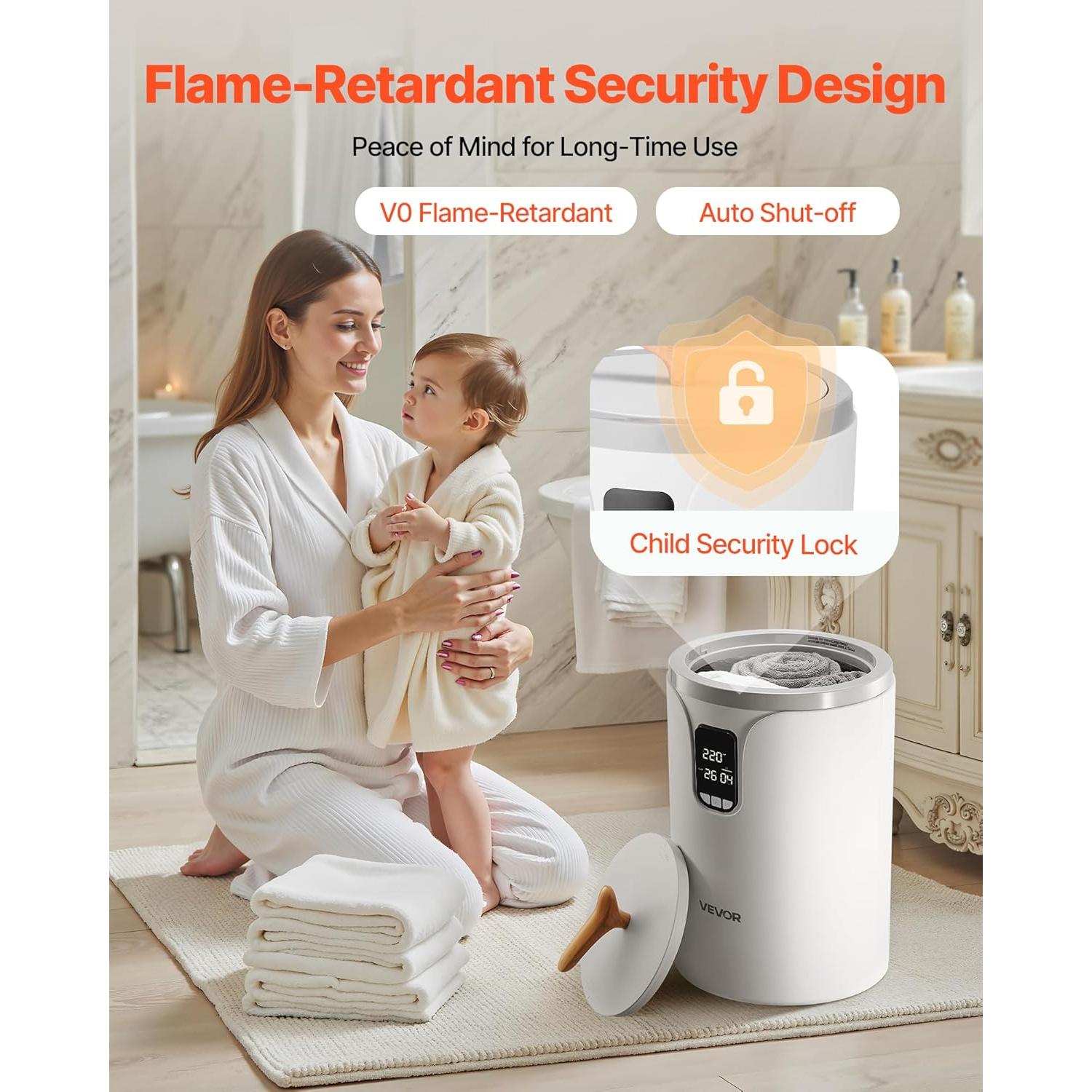 Calentador de Toallas VEVOR 20L con Temporizador y Seguridad
